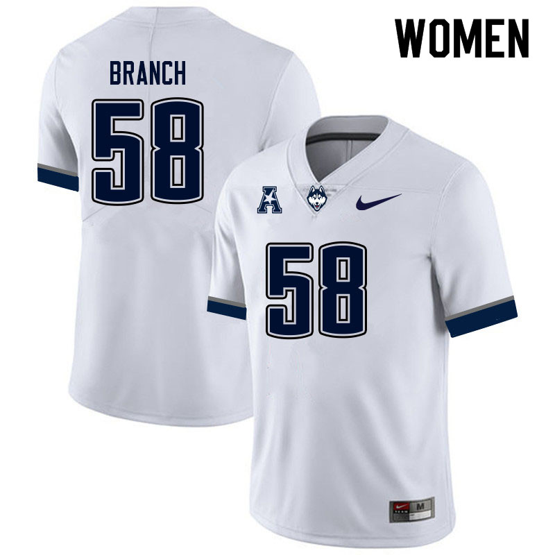Women #58 Donovan Branch Uconn Huskies College Football Jerseys Sale-White - Click Image to Close